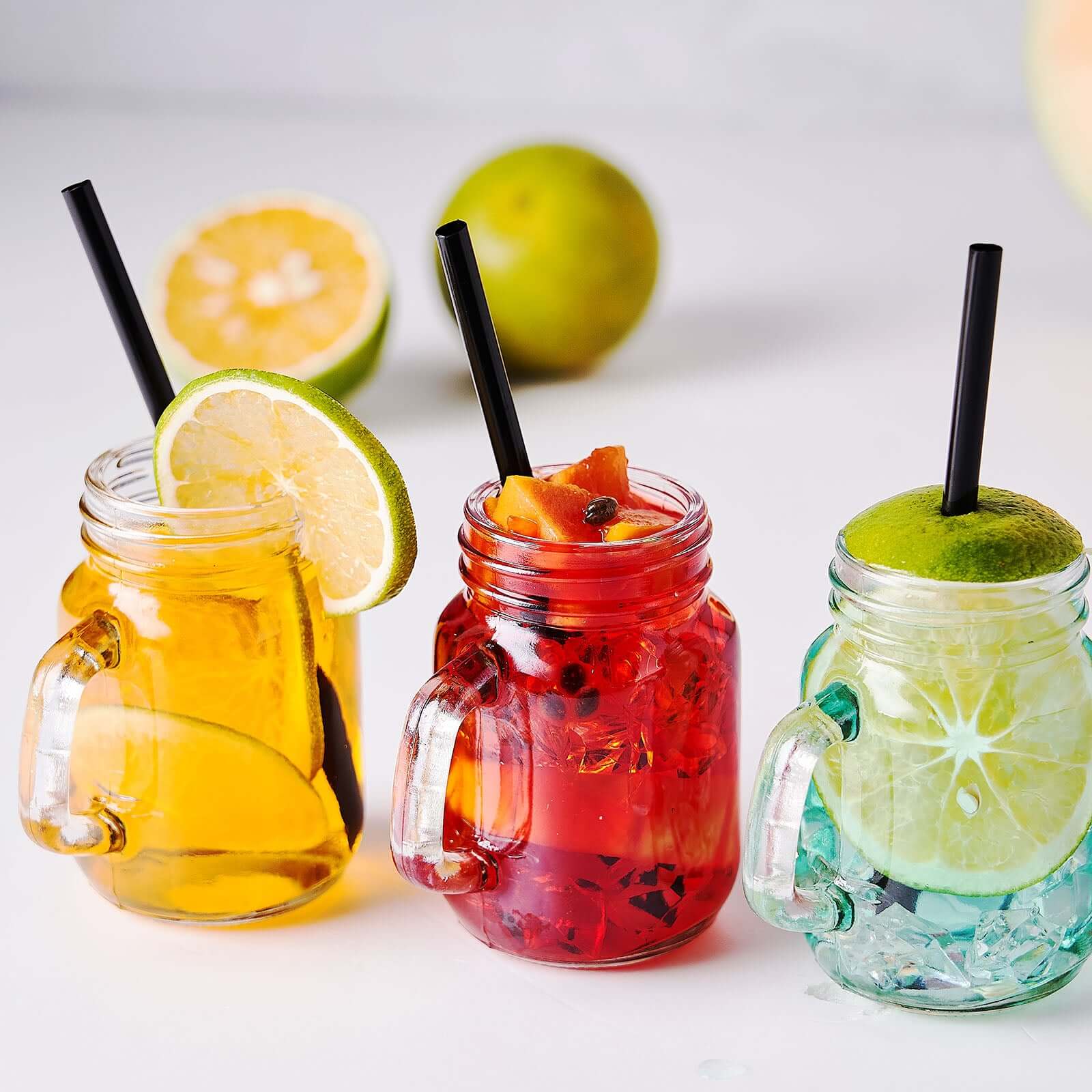 4-Pack Glass Mason Jars Rustic Design Clear with Handles and Rose Gold Screw-On Lids - Trendy Containers for Drinks & Events 4oz