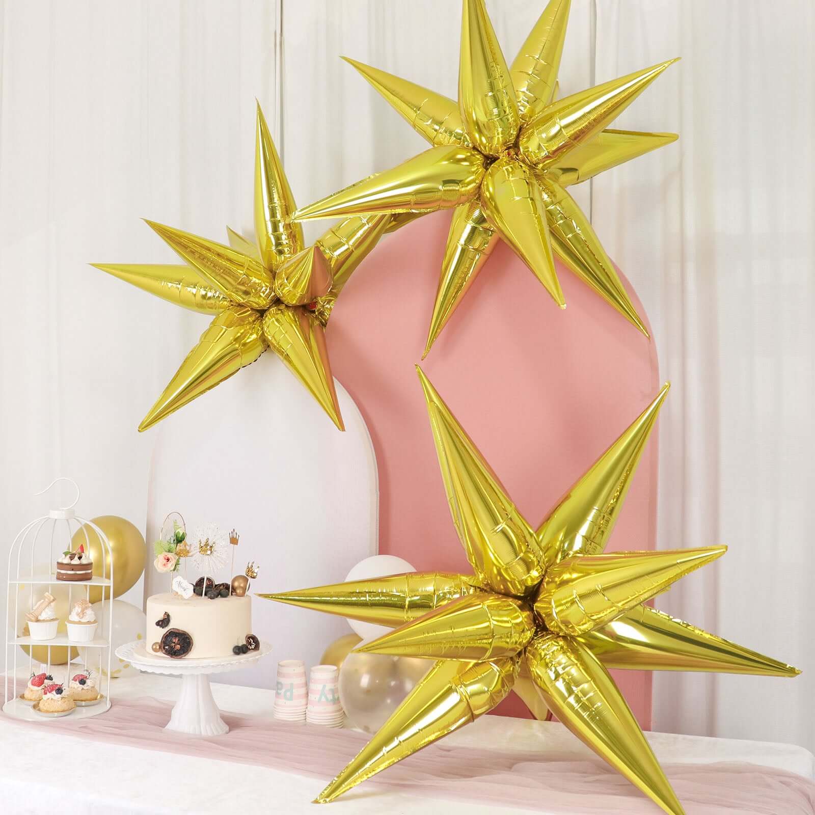 36 Pack Metallic Gold DIY Mylar Foil Starburst Cone Balloons, 3D Explosion Star Party Balloons Kit - Customizable
