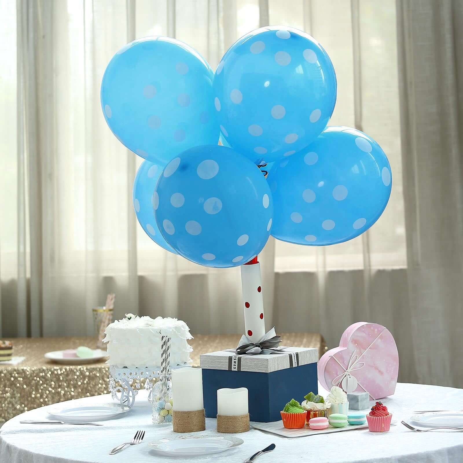 25 Pack 12" Blue and White Fun Polka Dot Latex Party Balloons