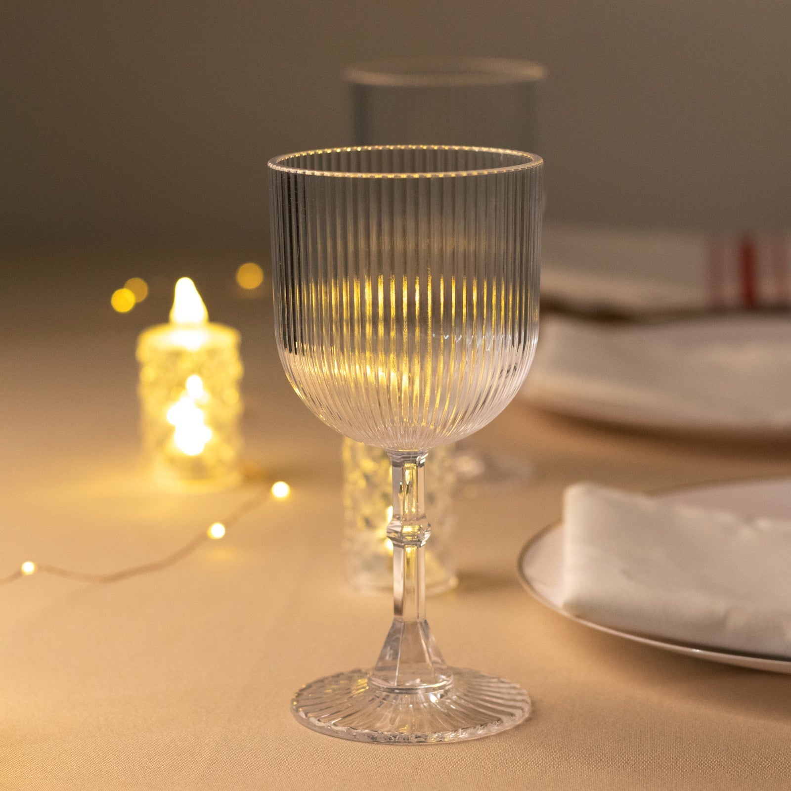 12-Pack Plastic Goblets Clear Vintage Ribbed Pattern - Reusable Shatterproof Glassware 9oz