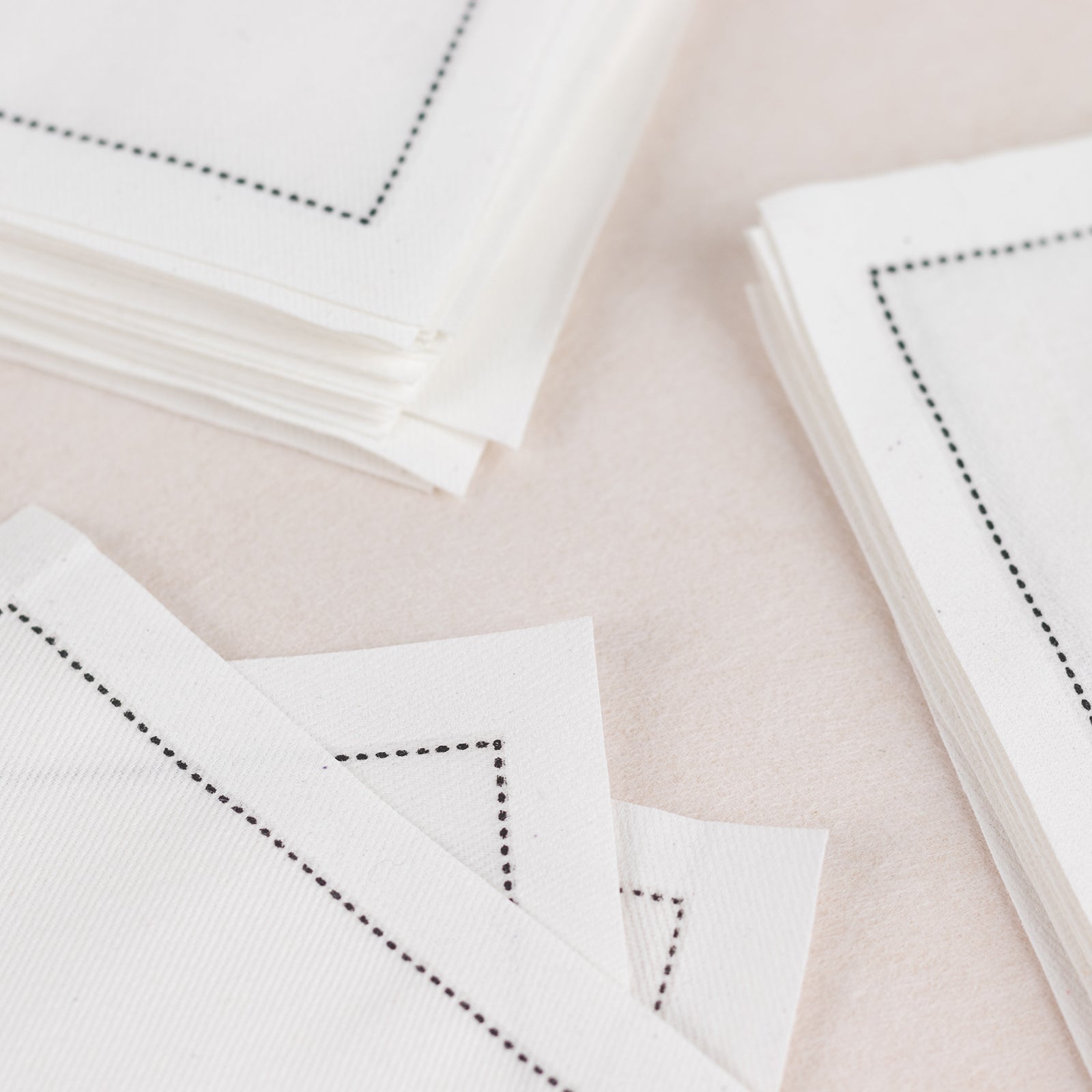 50-Pack Cotton Cocktail Napkins with Black Hemstitched Border White - Disposable 4.5"x4.5" Napkins for Events