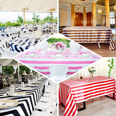 Satin 90"x156" Rectangle Tablecloth Gold/White - Stripe Design with Seamless Finish Table Cover