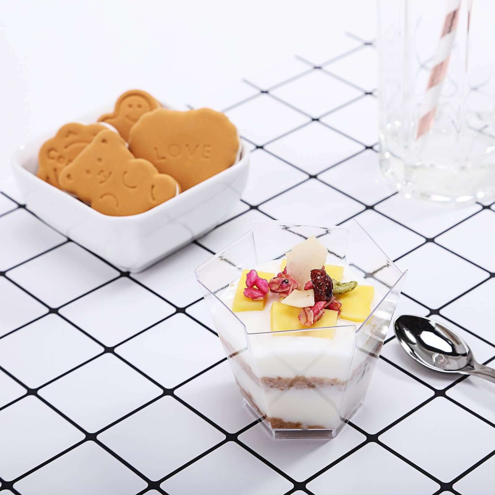 12-Pack Plastic Dessert Cups Clear Wavy Hexagon - Lightweight Disposable Cups for Treats 3oz