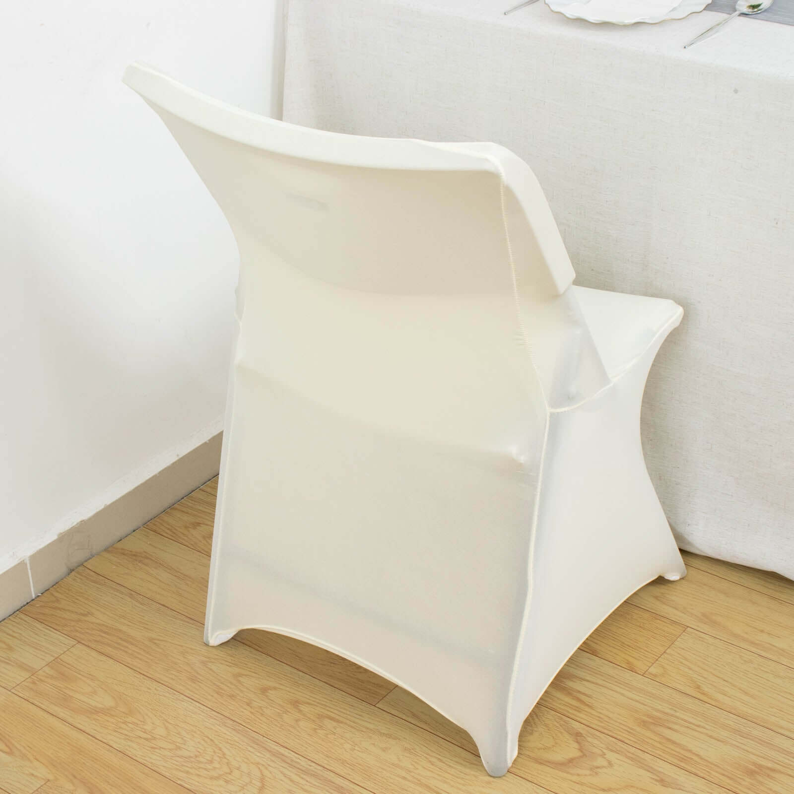Stretch Spandex Chair Cover Ivory for Lifetime Folding Chairs - Wrinkle Resistant Snug Fit Slipcover with Foot Pockets