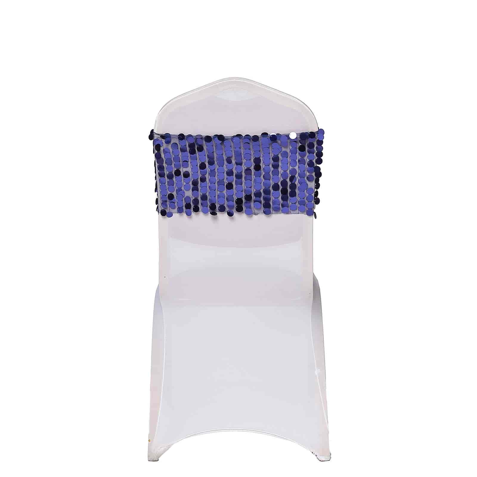 5 Pack Big Payette Sequin 13"x10" Chair Sash Bands Navy Blue - Stylish Glittering Decor for Weddings & Gatherings