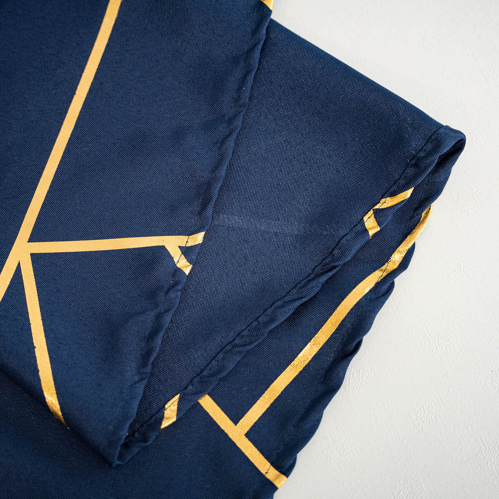 Polyester 120" Round Tablecloth Navy with Gold Foil Geometric Pattern Wrinkle-Resistant Seamless Table Cover