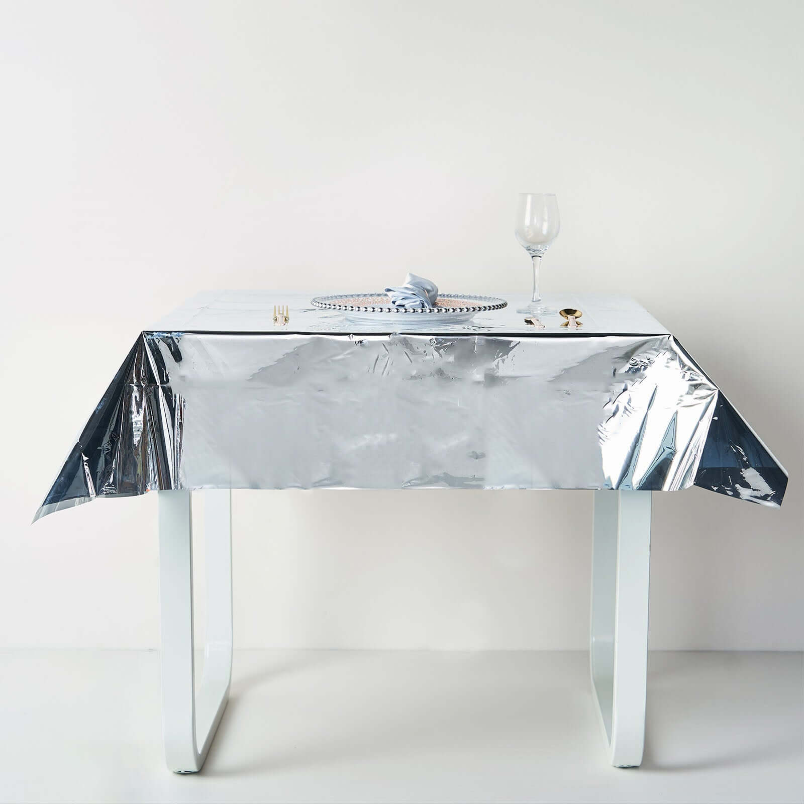 Metallic Foil Tablecloth Square Silver - Stylish Disposable Party Cover 50"x50"