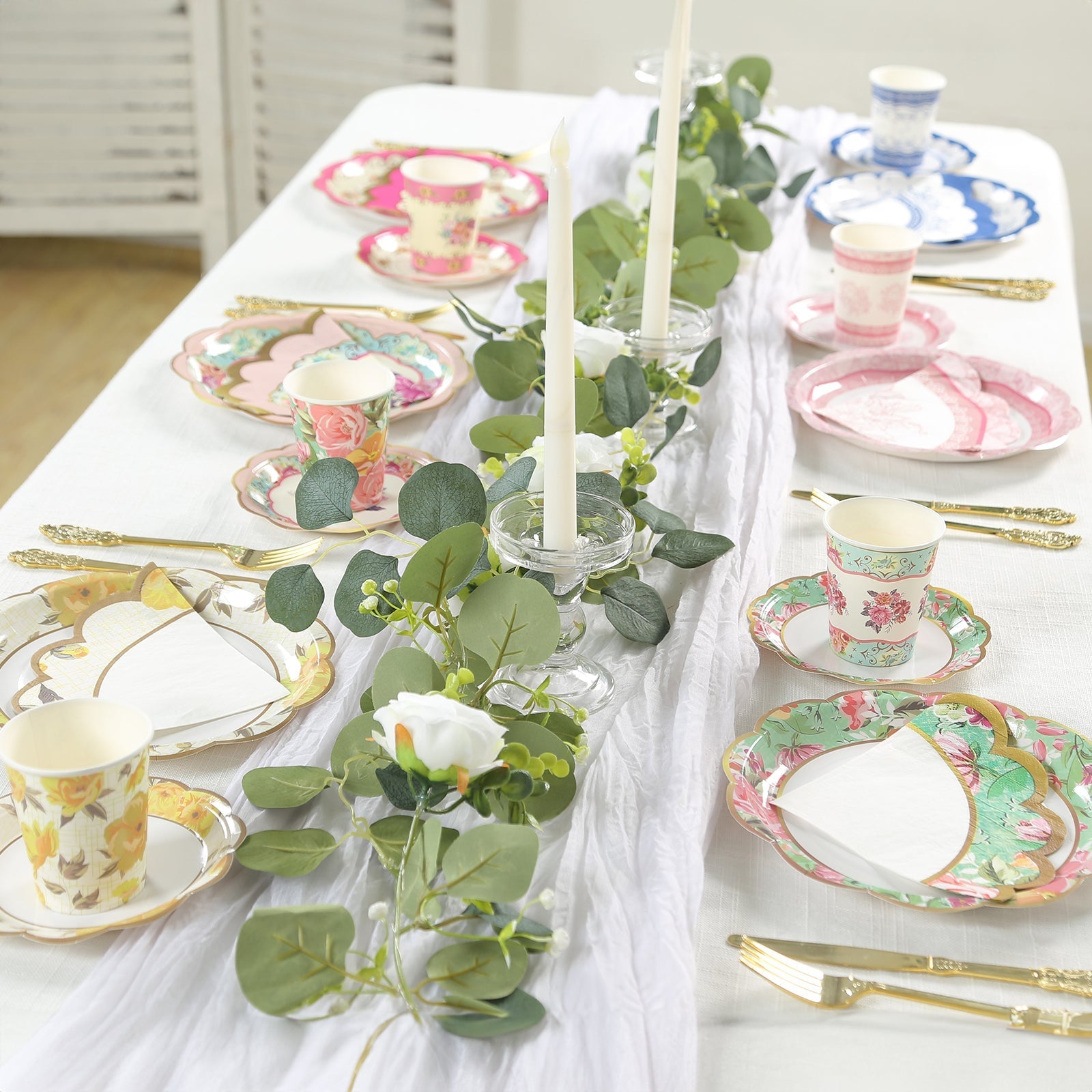 48-Pack Round Paper Cocktail Napkins with Vintage Floral Mixed Design and Scalloped Edges - Soft 2 Ply Disposable Napkins 12"