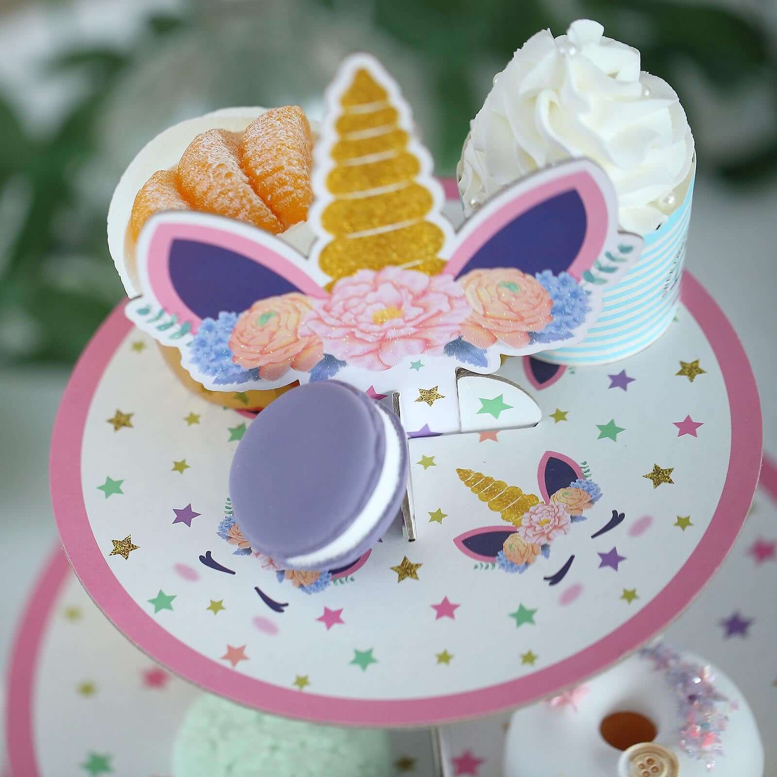 3-Tier Cardboard Cupcake Dessert Stand - Stable Treat Tower Display Holder for Unicorn Themed Girls Birthday Baby Shower Party Decor 15"