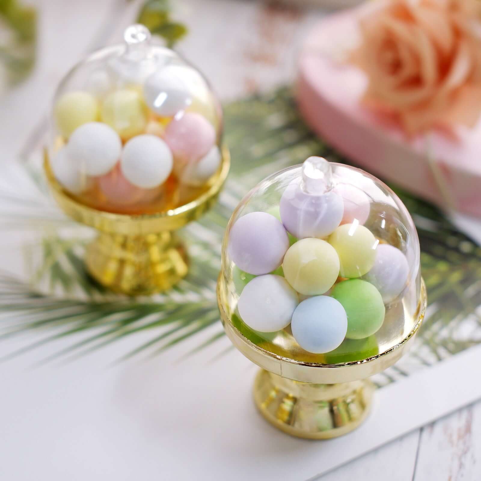12-Pack Fillable Mini Pedestal Candy Container Clear/Gold - Decorative Candy Treat Favor Boxes with Dome Lid 4"
