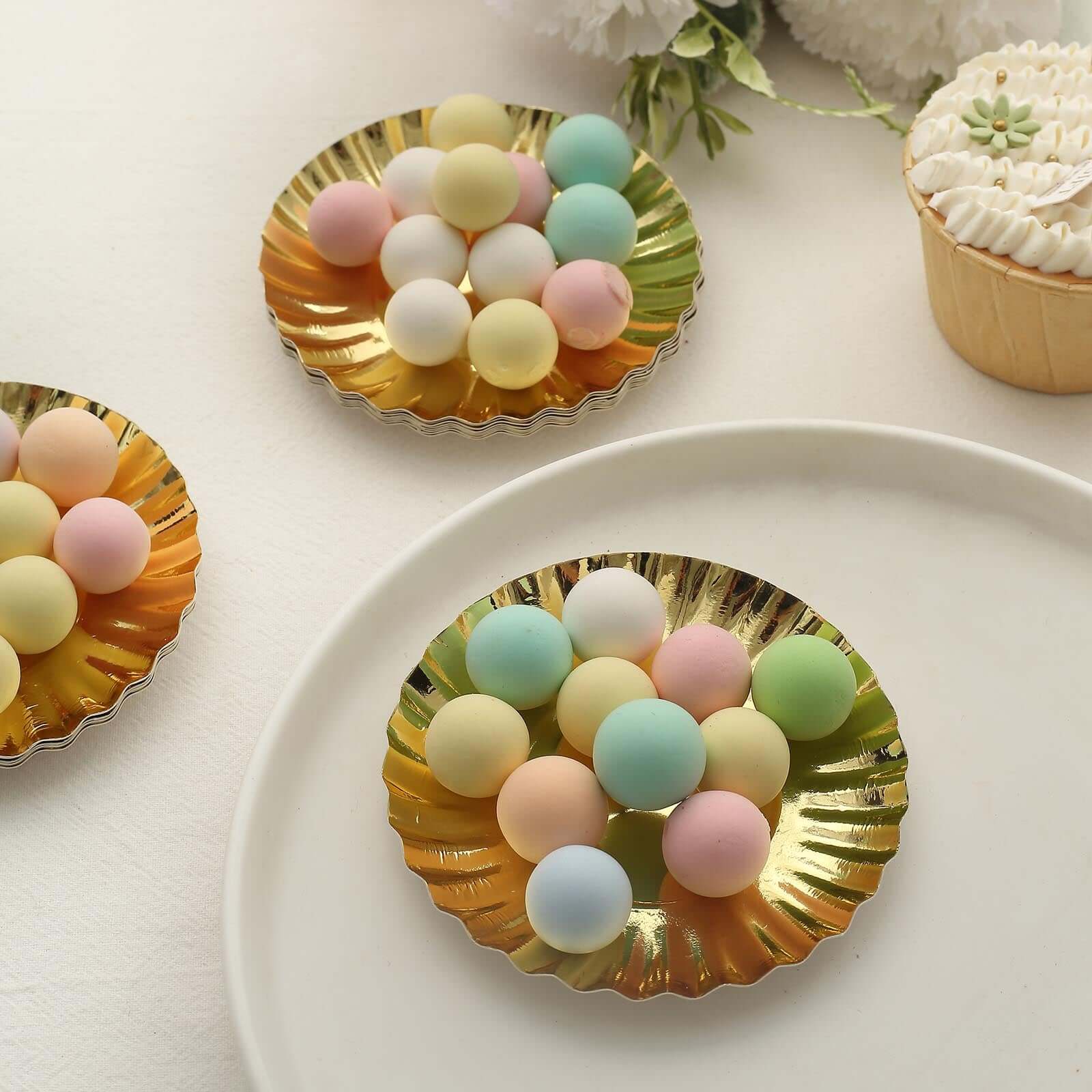 50-Pack Paper 3.5" Round Party Plates in Metallic Gold with Scalloped Rim - Disposable Mini 250GSM Dessert Plates for Tapas, Appetizers & Finger Foods