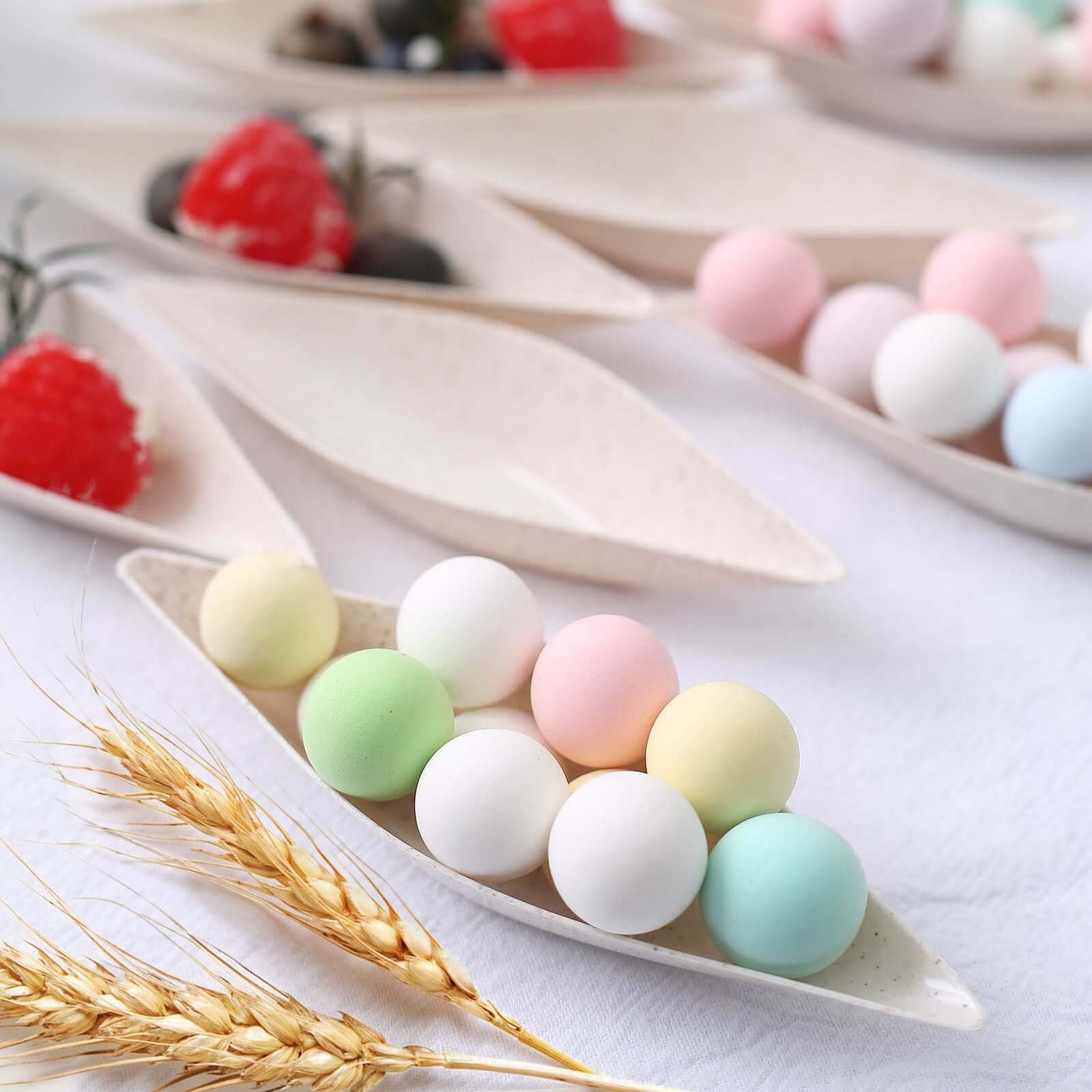 24-Pack Mini Wheat Straw Fiber Snack Plates Boat Shaped Biodegradable - Great for Desserts 5"