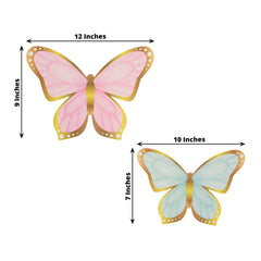12 Pcs Cardstock Paper 3D Butterfly Table Centerpieces, Metallic Gold Foil Accents Pastel Color Party Decorations 10", 12"