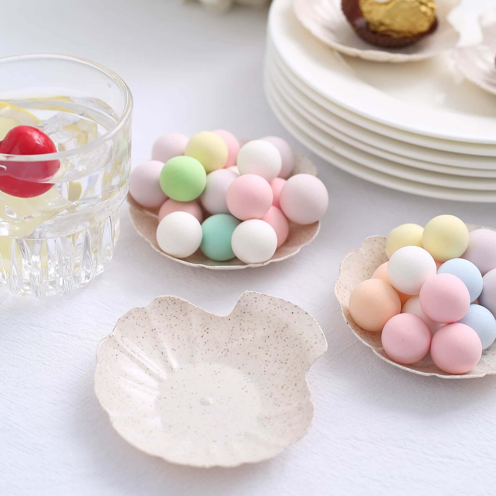24-Pack Mini Wheat Straw Fiber Serving Trays Sea Shell Design Biodegradable - Great for Snacks 3.5"