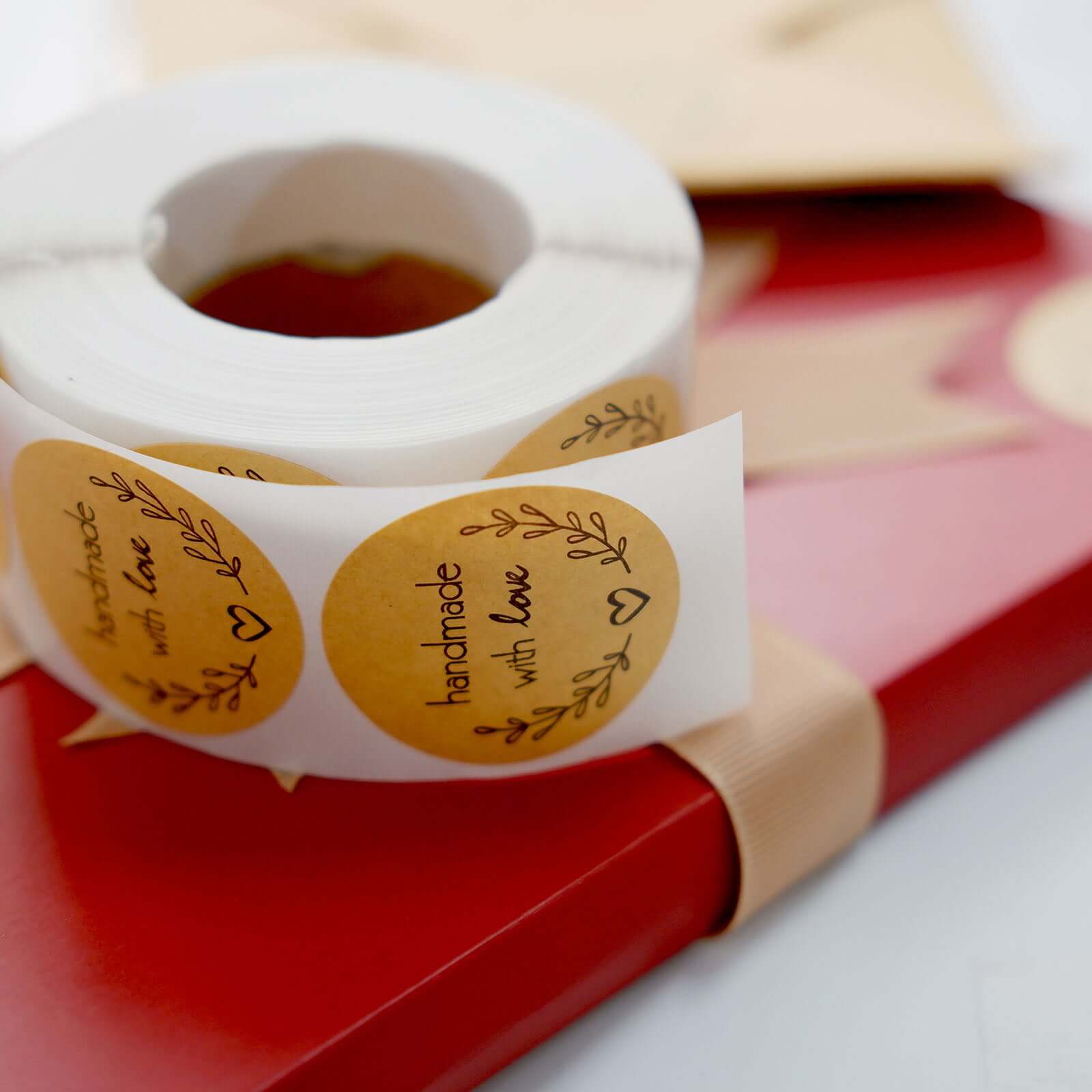 500Pcs 1.5” Handmade with Love Olive Branch Stickers Roll, Cookie and Bakery Box Labels - Round