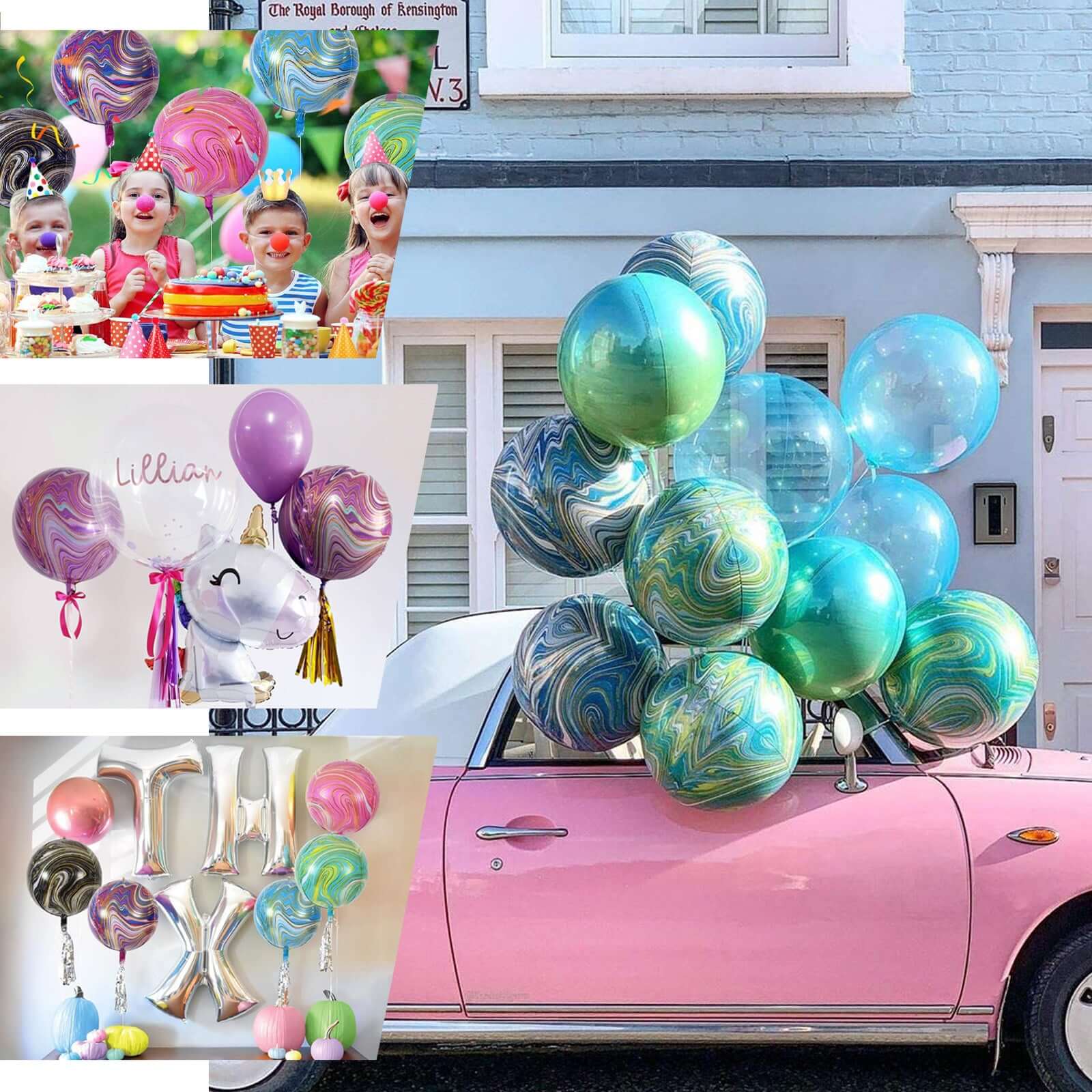 3 Pack 13" Purple Gold Marble Orbz Foil Balloons, 4D Sphere Mylar Balloons