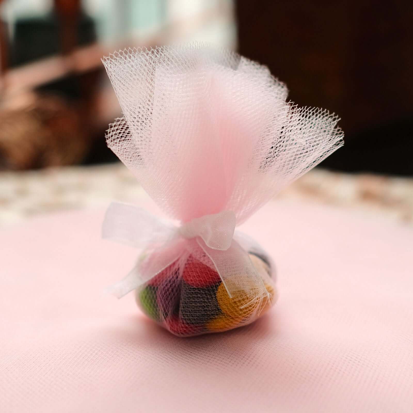25 Pack 9" Blush Sheer Nylon Tulle Circles Favor Wrap Craft Fabric, DIY Candy Favor Wraps