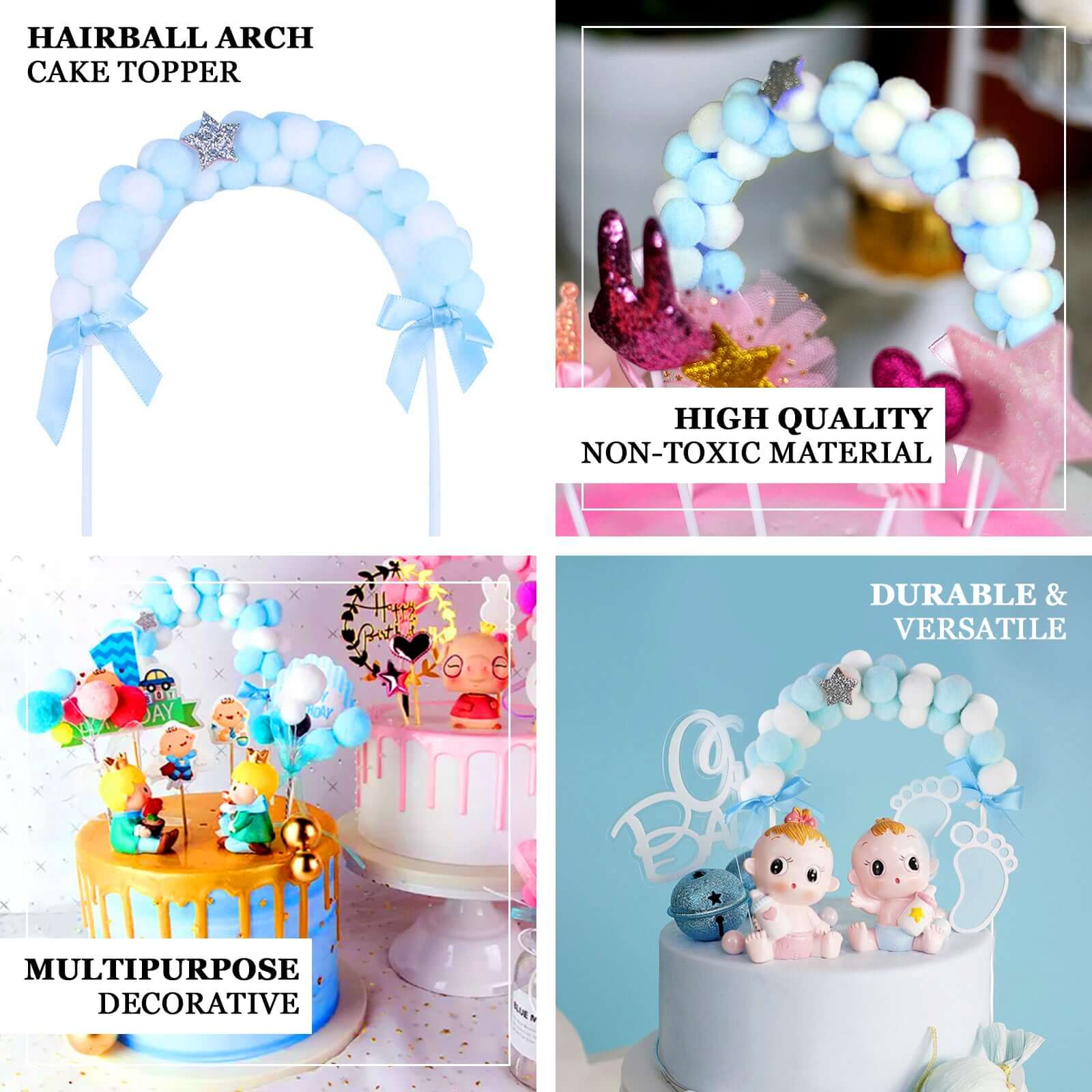 Cotton Ball Arch Cake Topper Pink/White - Charming Mini Cake Decoration Supplies for Nautical Sky & Baby-Themed Events 6"x11"