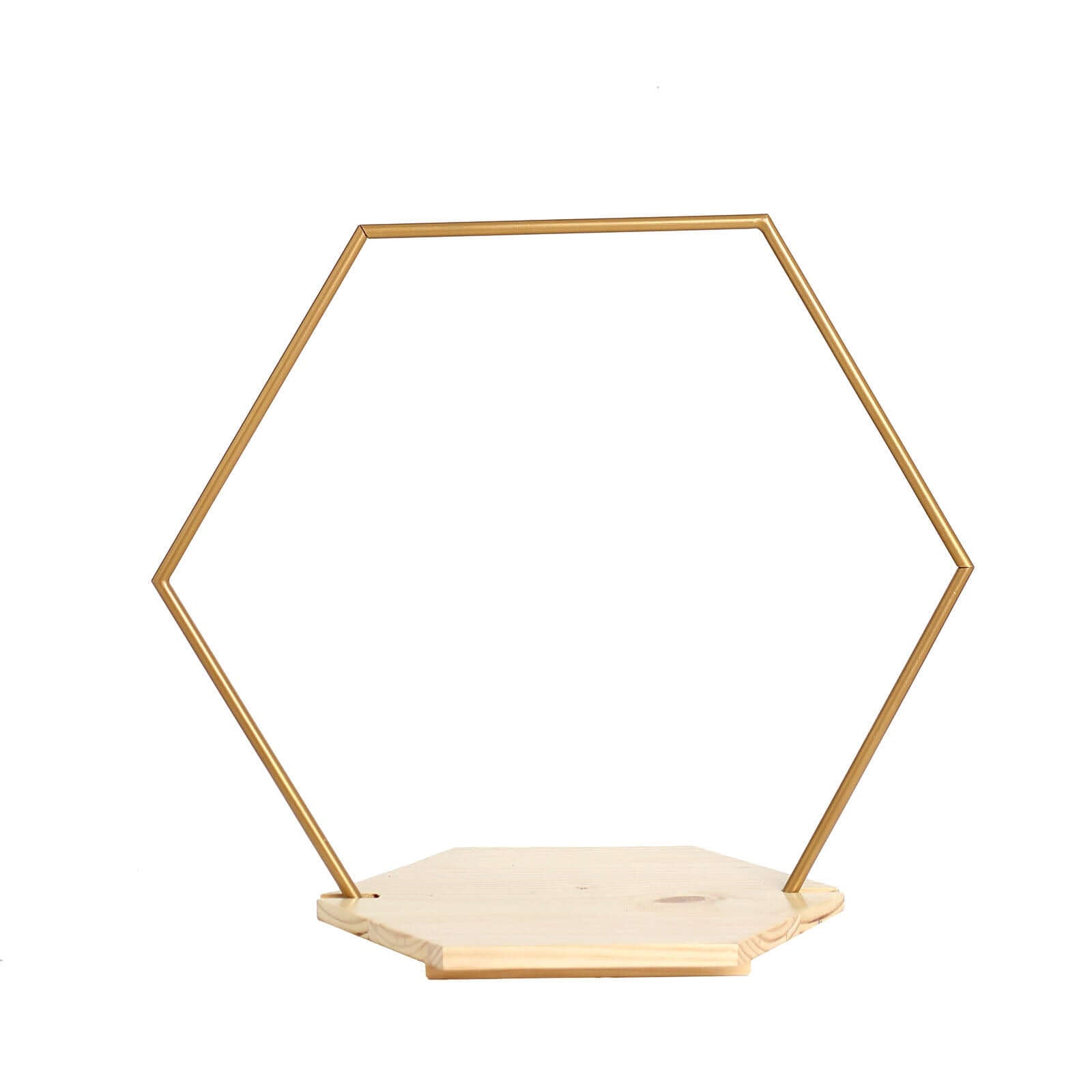 Metal Hexagon Floral Hoop Cake Stand Gold - Chic Geometric Dessert Display DIY Centerpiece Table Decoration With Wooden Base 28"