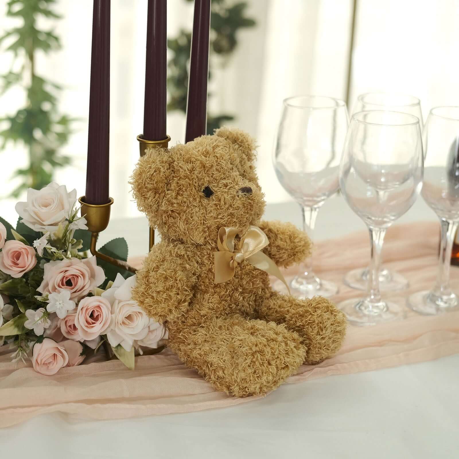 Set of 3 7" Cute Plush Stuffed Teddy Bears Party Favors Centerpiece Decor, Soft Toy Animals Party Decorations - Dark Brown,Ivory,Natural