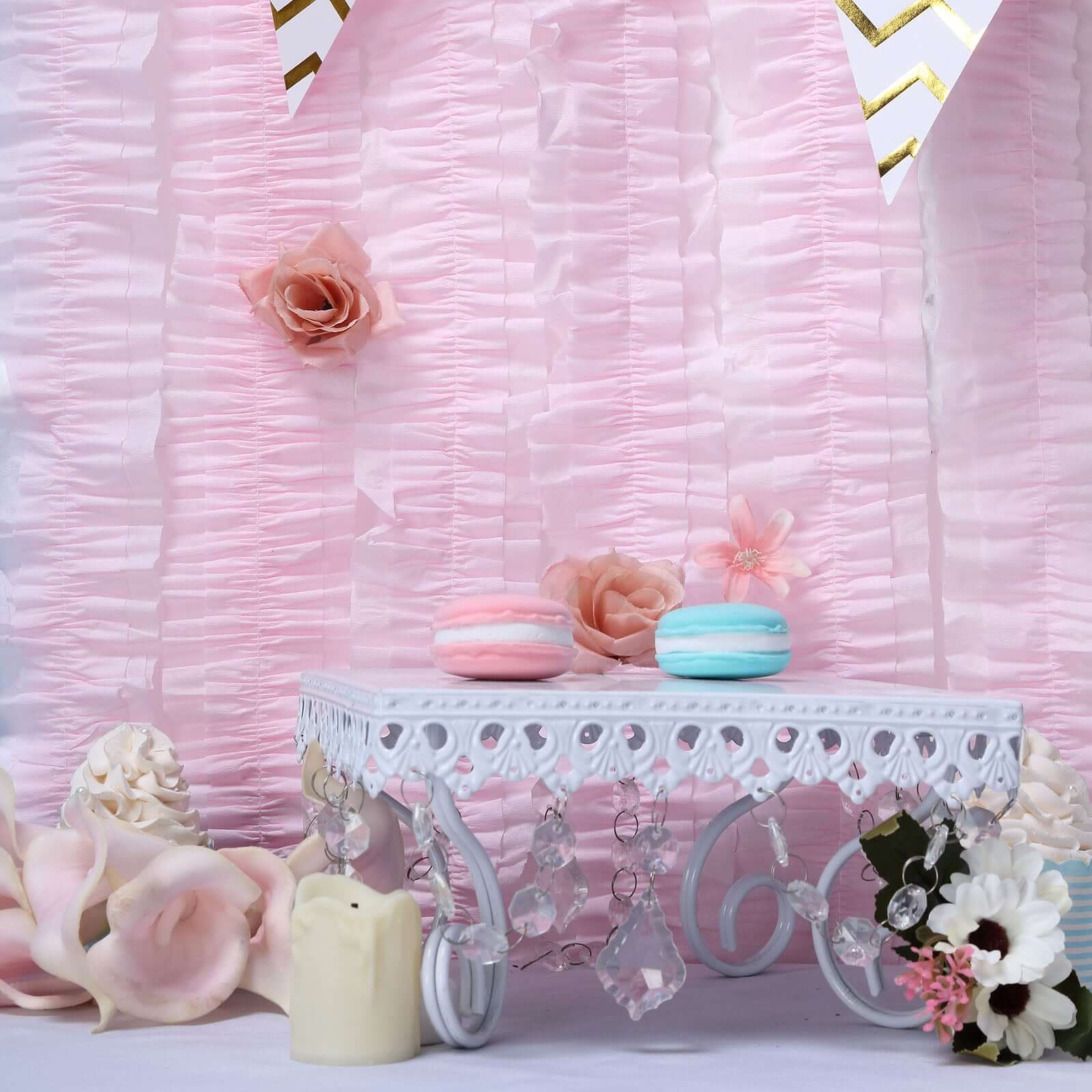 3 Pack 28ft Blush Ruffled Paper Streamer Rolls, Crepe Tissue Party Decorations