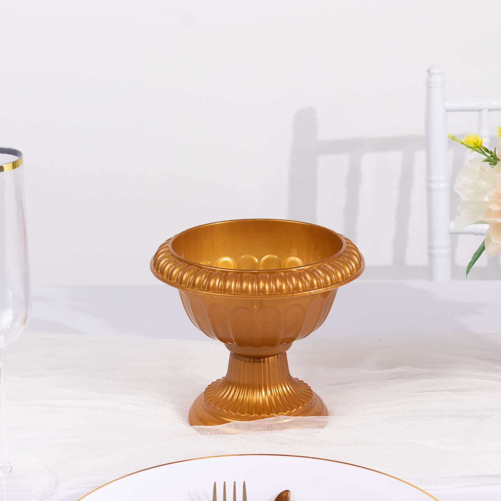 4-Pack Plastic Flower Pot Vases Roman Style Gold - Classic Floral Urn Planter Table Centerpieces 6"