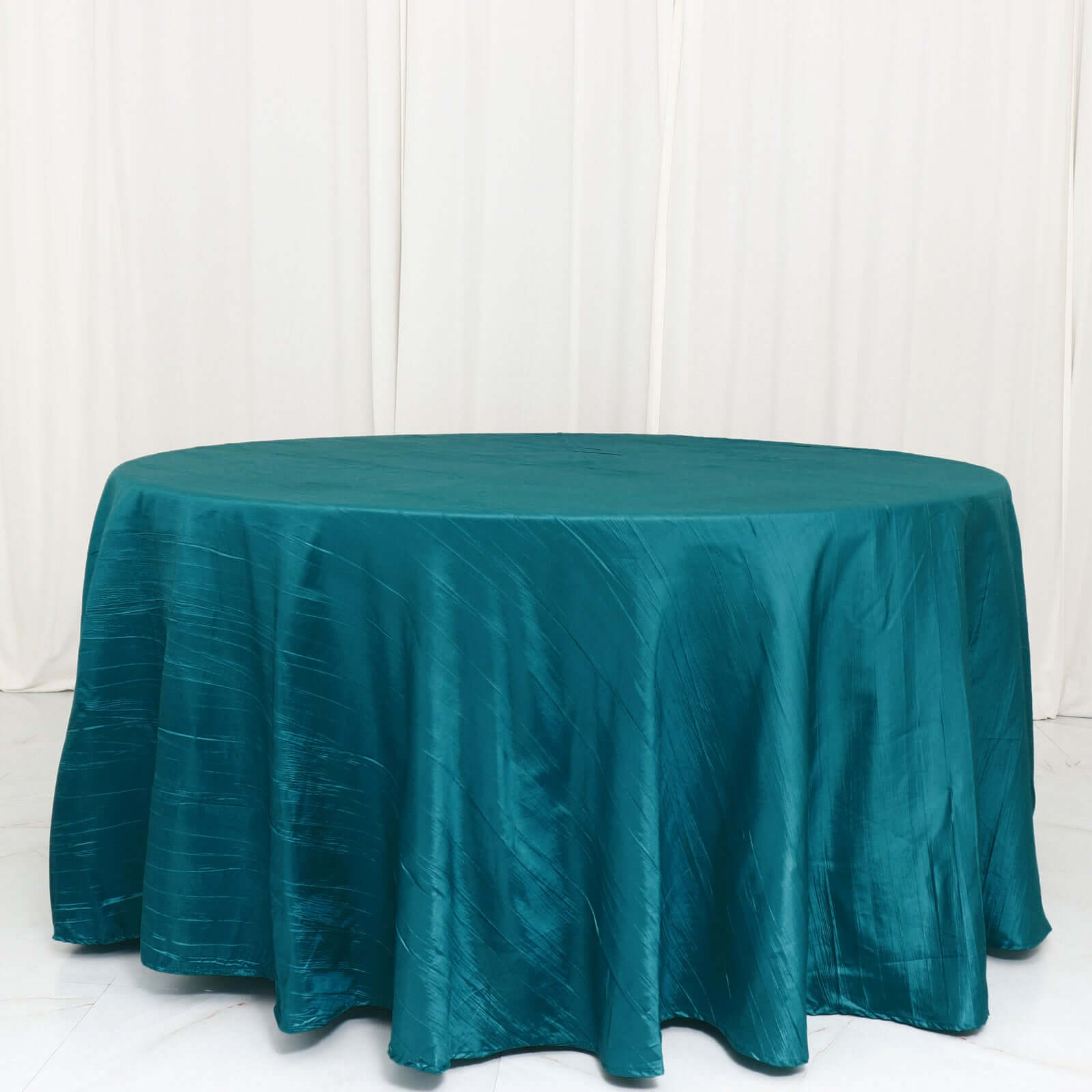 Taffeta 120" Round Tablecloth Peacock Teal - Seamless Accordion Crinkle Table Cover