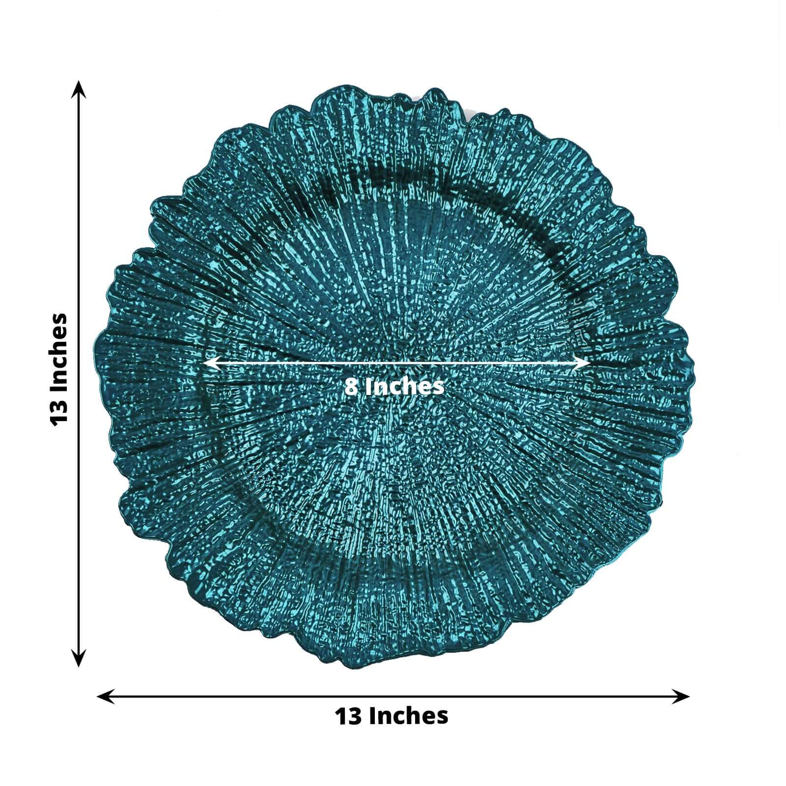 6-Pack Acrylic Plastic Round Charger Plates 13" in Peacock Teal with Reef Design, Dinner Charger Tableware