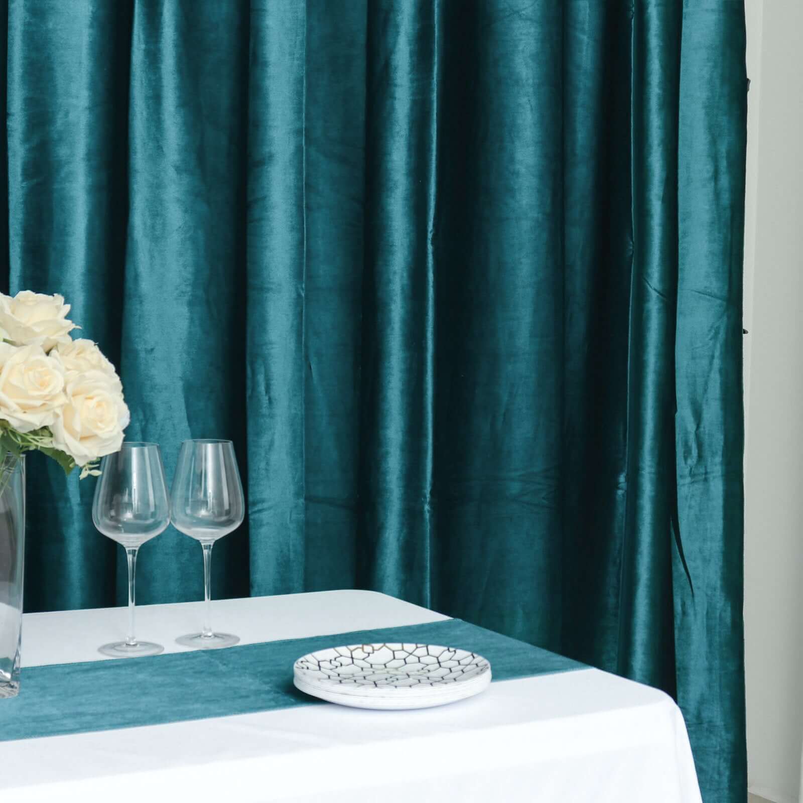 8ftx8ft Peacock Teal Premium Smooth Velvet Event Curtain Drapes, Privacy Backdrop Event Panel with Rod Pocket