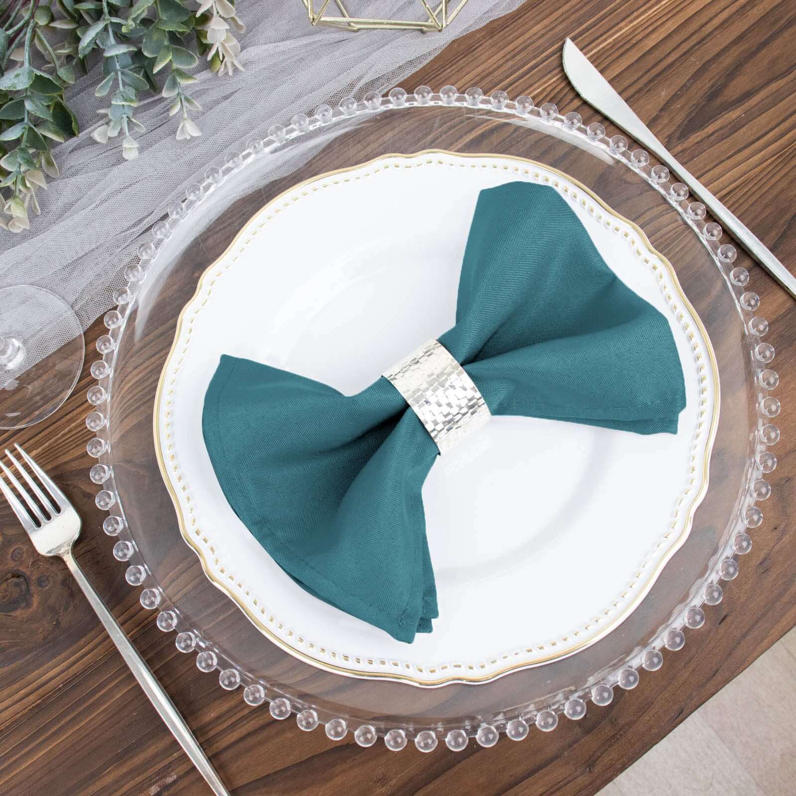 5 Pack Polyester 17"x17" Napkins Peacock Teal - Durable & Wrinkle Resistant Dinner Napkins