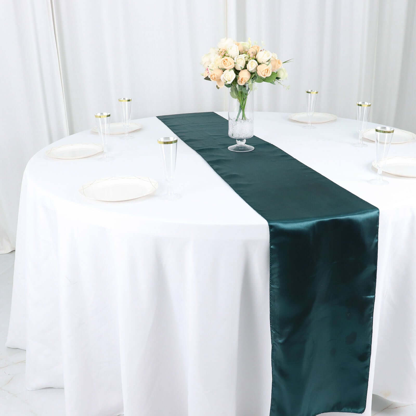 Satin 12"x108" Table Runner Peacock Teal - Stylish Table Linen