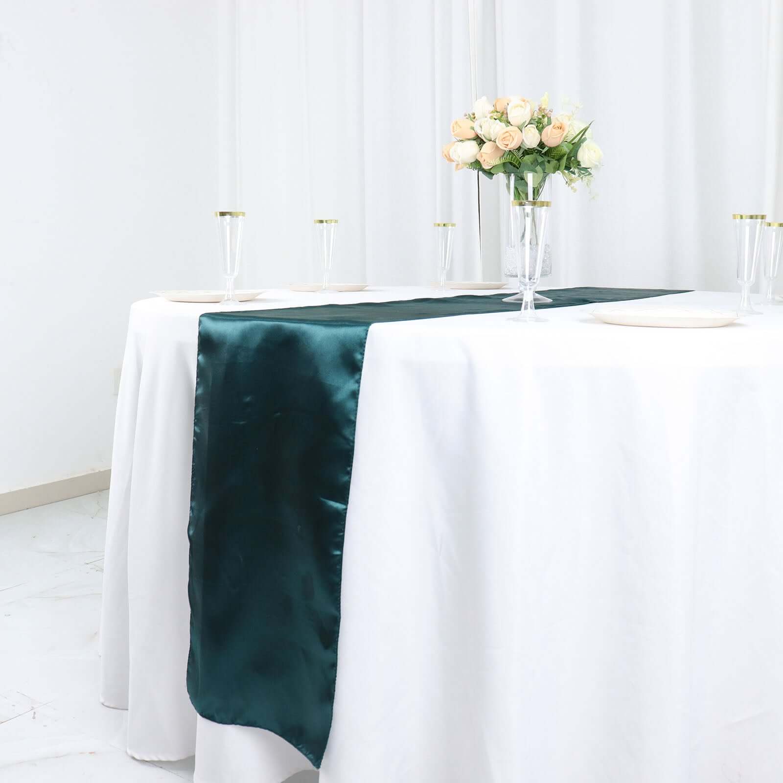 Satin 12"x108" Table Runner Peacock Teal - Stylish Table Linen