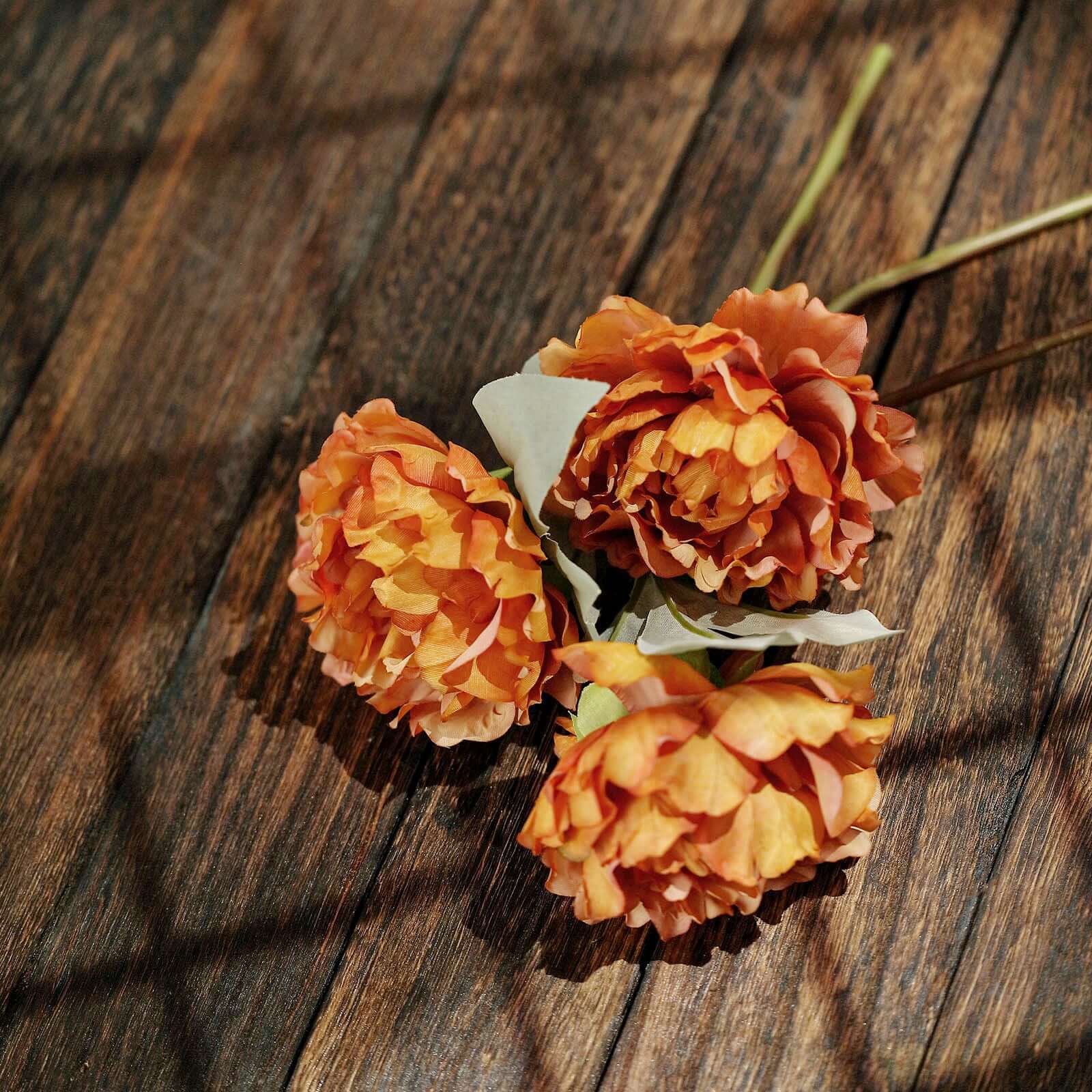 11" Orange Real Touch Artificial Silk Peonies Flower Bouquet