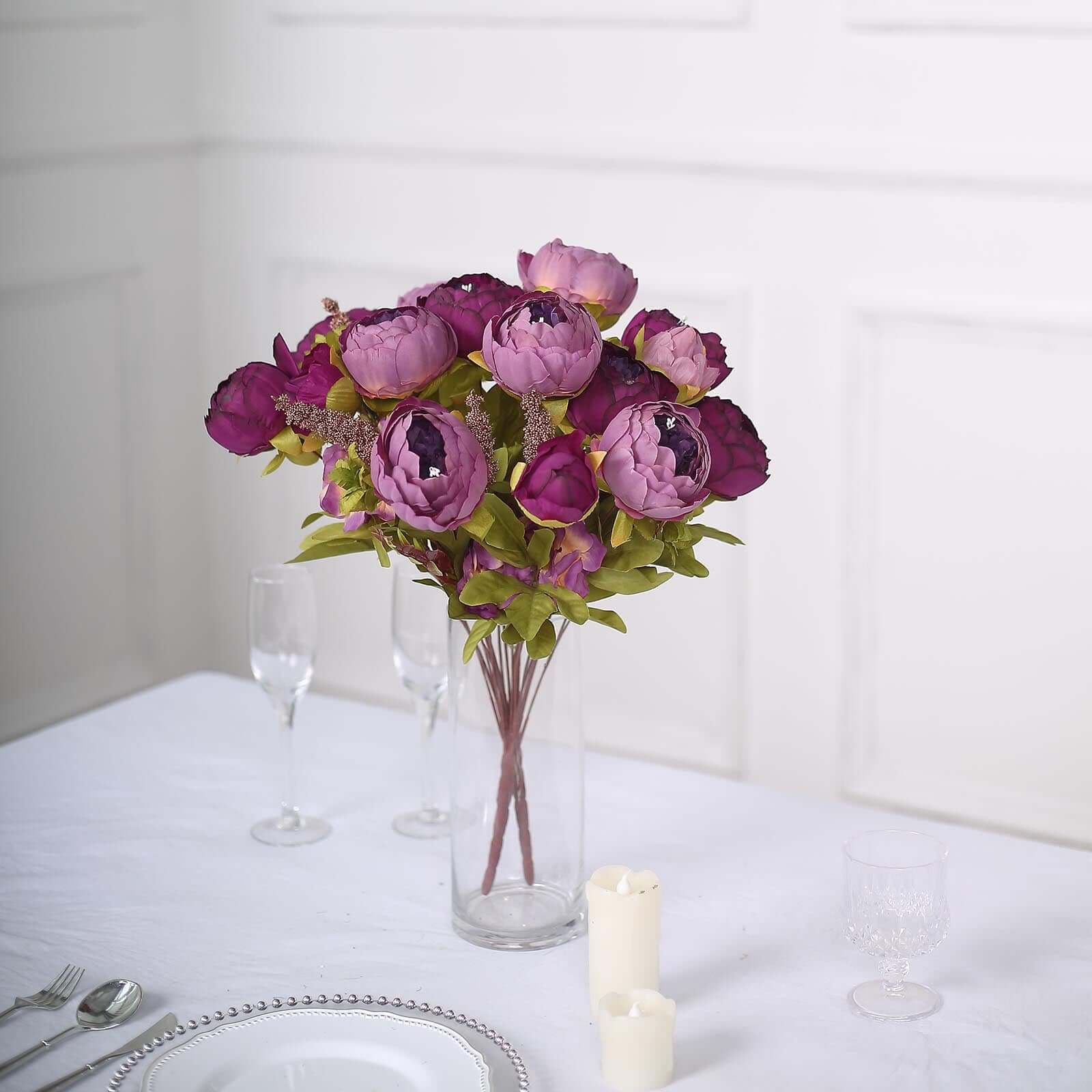 2 Pack 19" Purple Artificial Peony Flower Wedding Bouquets, Faux Silk Flower Arrangements