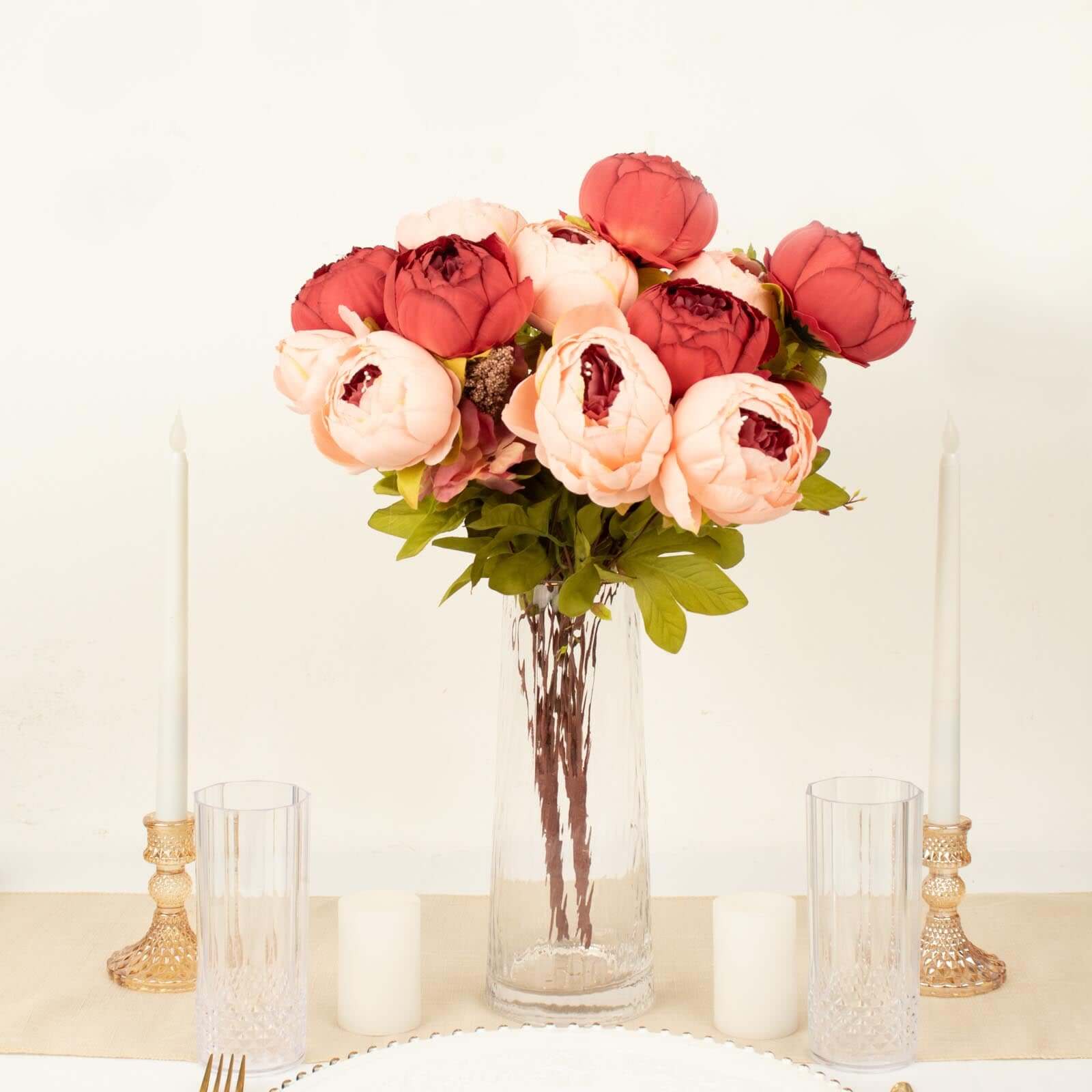 2 Pack 19" Burgundy Dusty Rose Artificial Peony Flower Wedding Bouquets, Faux Silk Flower Arrangements