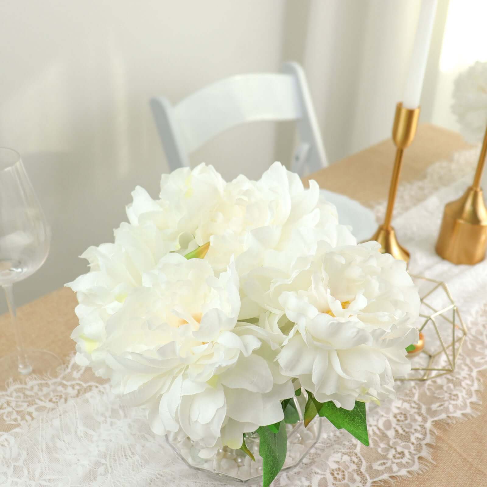2 Bushes 17" White Artificial Silk Peony Flower Bouquets, Real Touch Peonies Spray