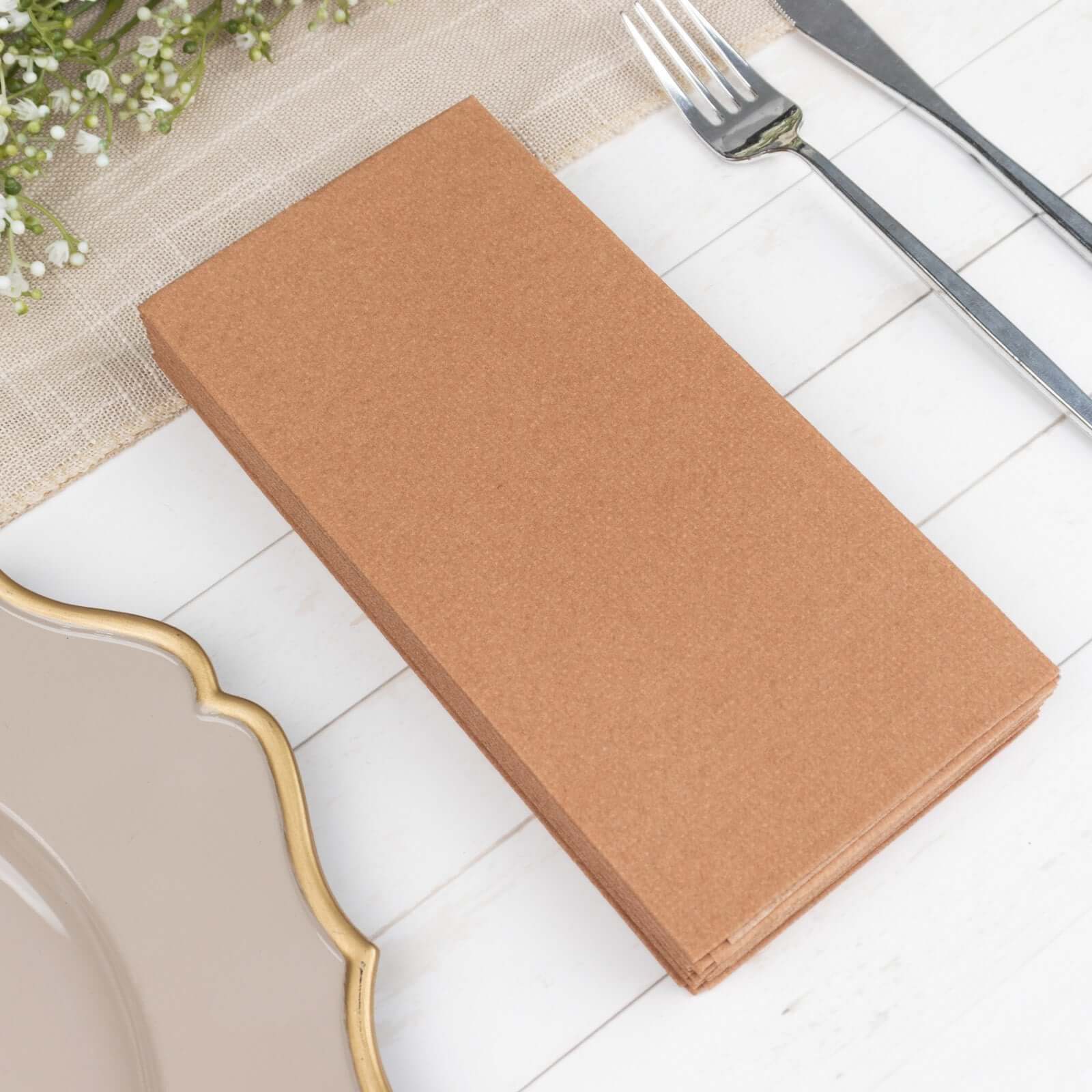 20-Pack Paper Linen-Like Napkins Terracotta (Rust) - Disposable Hygienic Airlaid Guest Towels 8.5"x4"