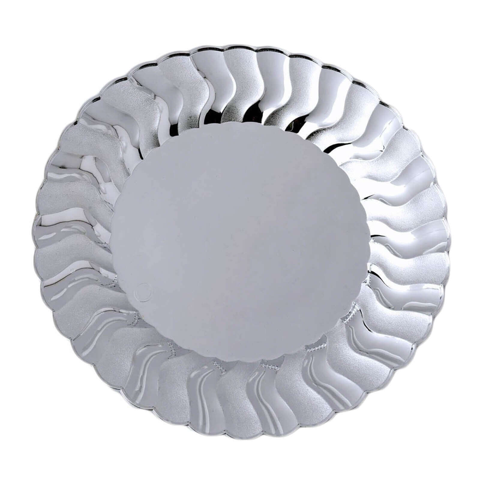 12-Pack Plastic Dinner Plates Silver Flared Rim - Durable Disposable Party Plates 9"