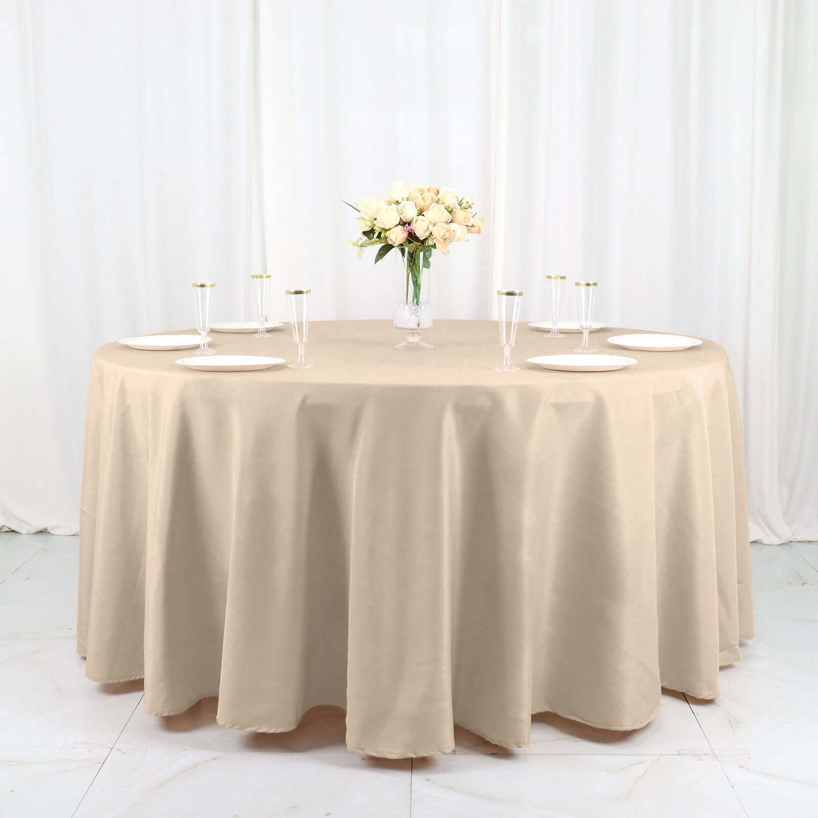 Polyester 120" Round Tablecloth Nude - Seamless Wrinkle-Resistant Table Cover