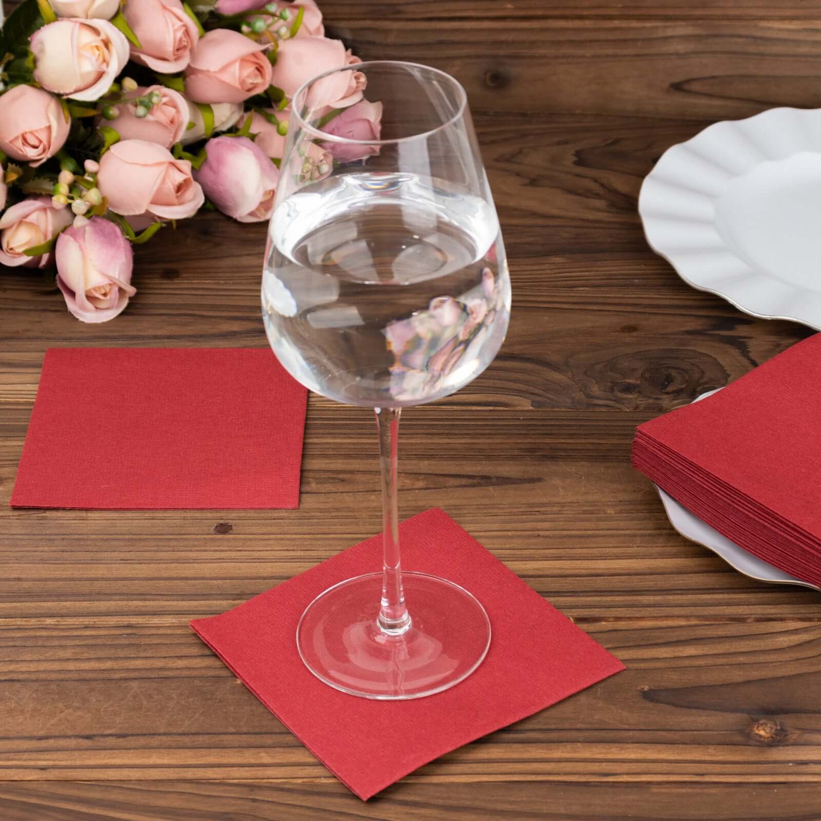 20-Pack Paper Linen-Like Cocktail Napkins Burgundy - Disposable 5"x5" Airlaid Soft Napkins