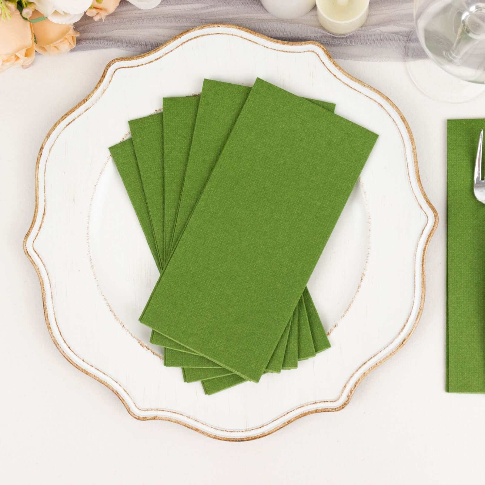 20-Pack Paper Linen-Like Napkins Olive Green - Disposable Hygienic Airlaid Guest Towels 8.5"x4"