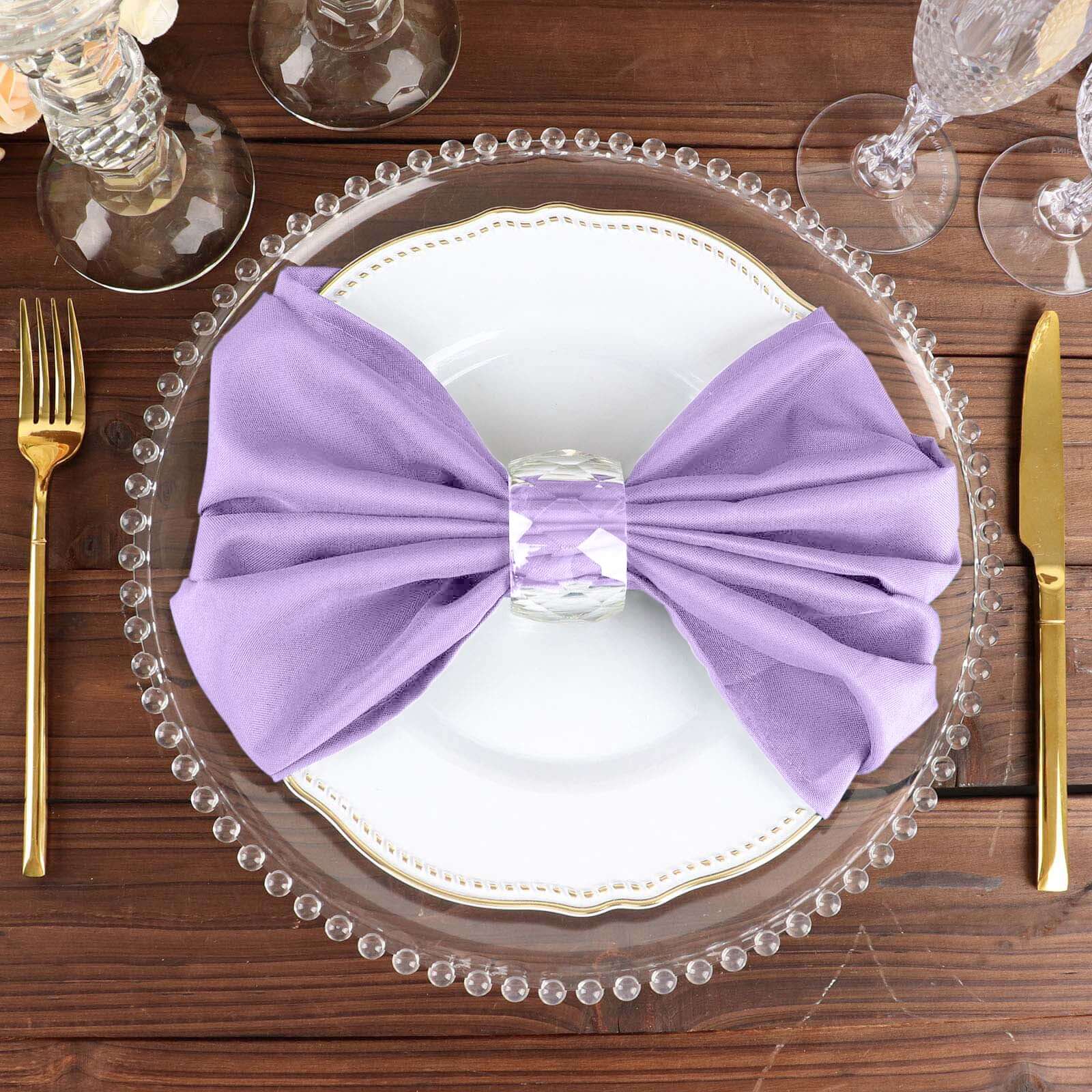 5 Pack Polyester 20"x20" Napkins Lavender Lilac - Wrinkle Resistant & Easy Care Cloth Napkins