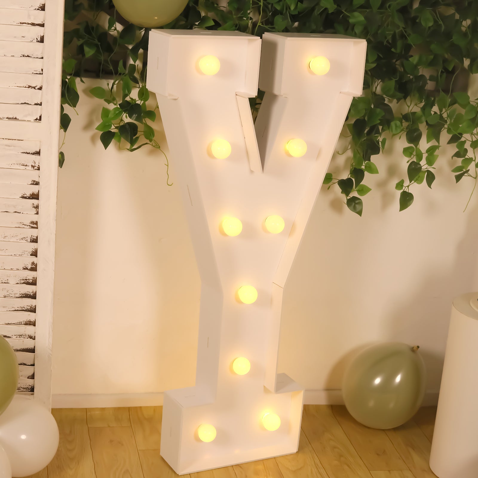 Giant LED Marquee Light Up Letter "Y", White 4ft Pre-Cut Foam Board with 10 Warm White Battery Operated LEDs, Glue Gun and Sticks