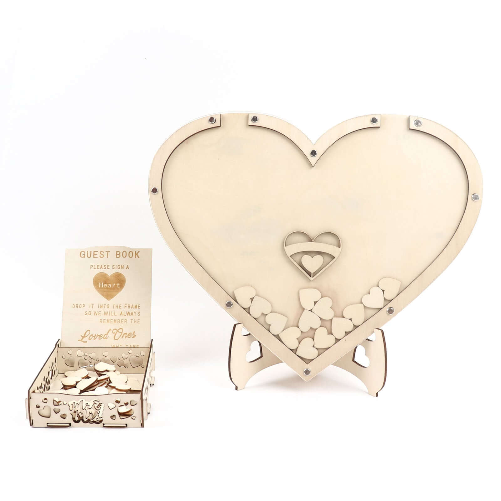13" Wooden Heart Drop Top Frame Wedding Guest Book Alternative, Rustic Sign Display Stand