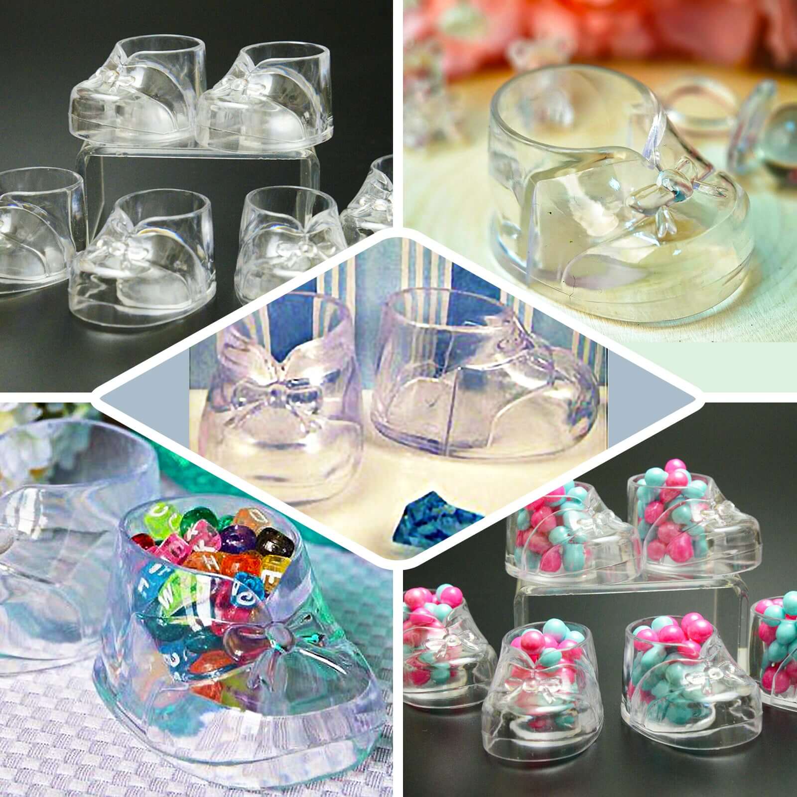13 Pack 2.5" Clear Fillable Plastic Baby Booties Party Favor Boxes, Transparent Baby Shower Candy Gift Boxes