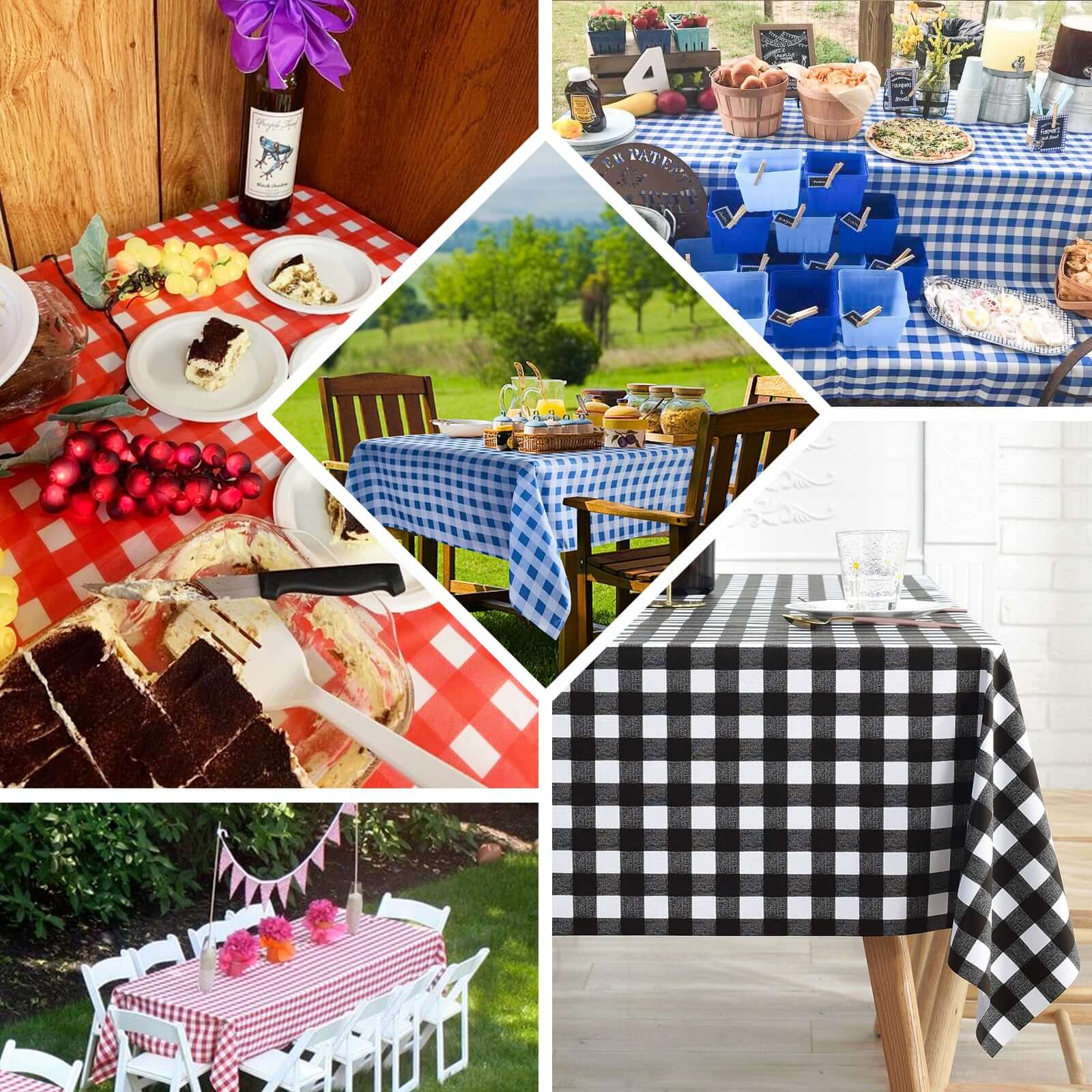 Plastic Table Cover White/Yellow Checkered Rectangle - Lightweight PVC Disposable Tablecloth 54"x108"