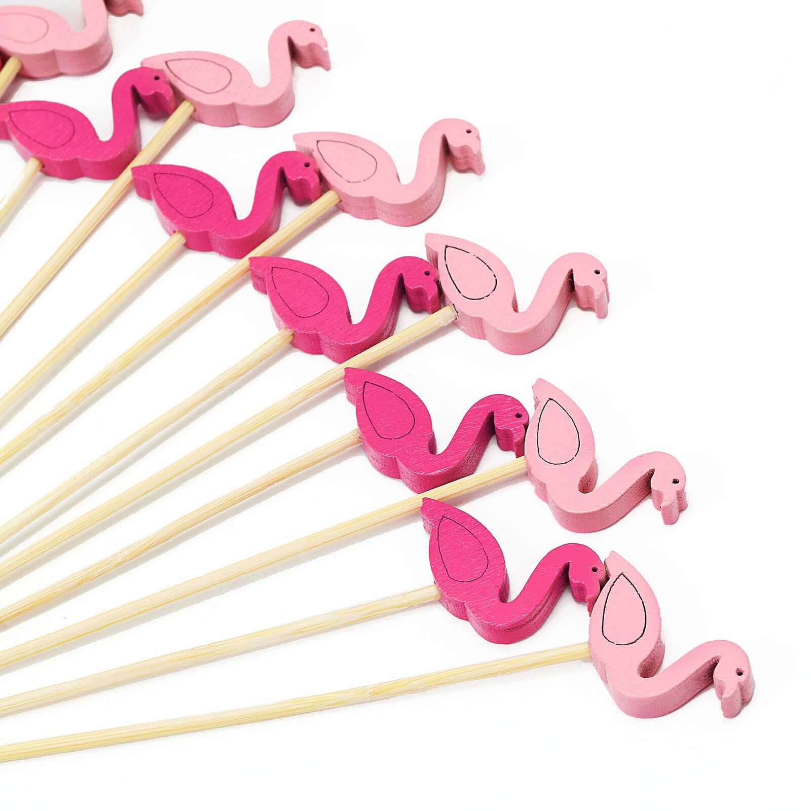100-Pack Bamboo Cocktail Sticks Flamingo Decorative Top Design Fuchsia/Hot Pink - Eco Friendly Party Picks 5"