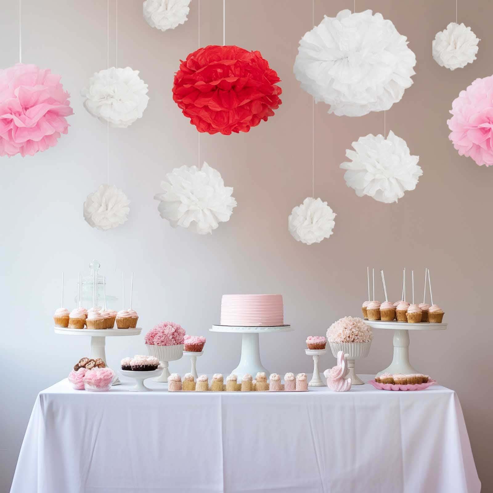 6 Pack 10" White Tissue Paper Pom Poms Flower Balls, Ceiling Wall Hanging Decorations