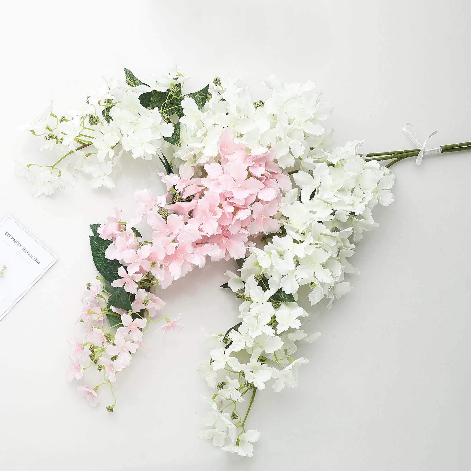 4 Stems 41" Tall White Artificial Silk Hydrangea Flower Branches
