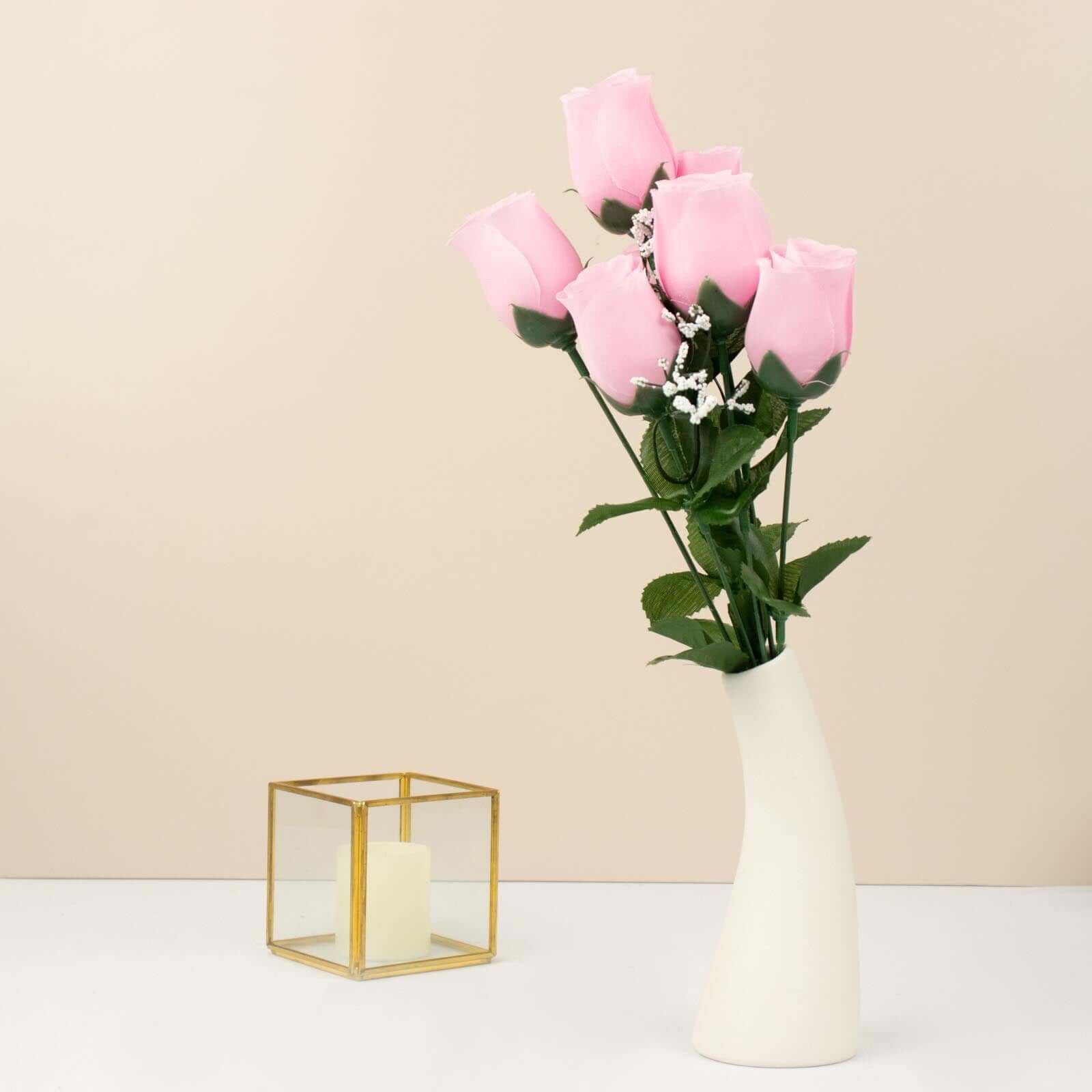 12 Bushes Pink Artificial Premium Silk Flower Rose Bud Bouquets